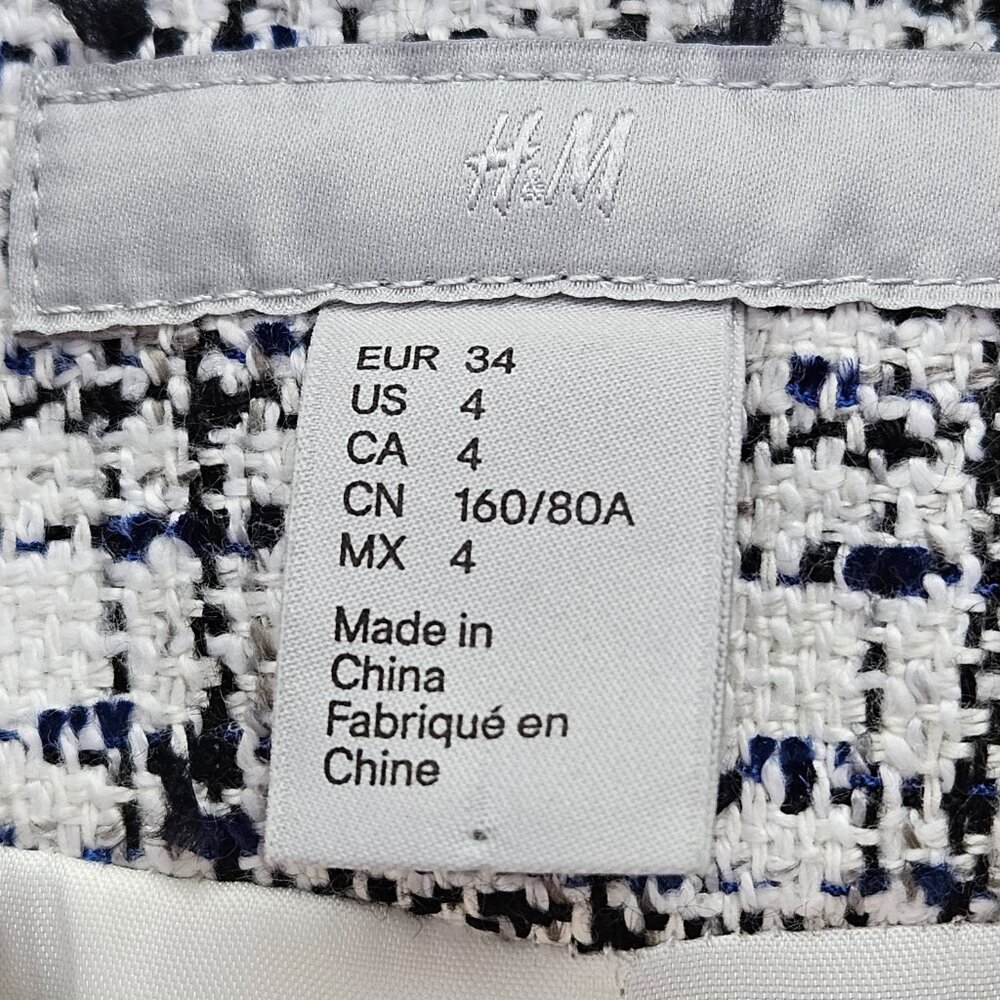 H&M Textured Tweed White Blue Weave Blazer Jacket Women's Size 4 - Picture 3 of 6